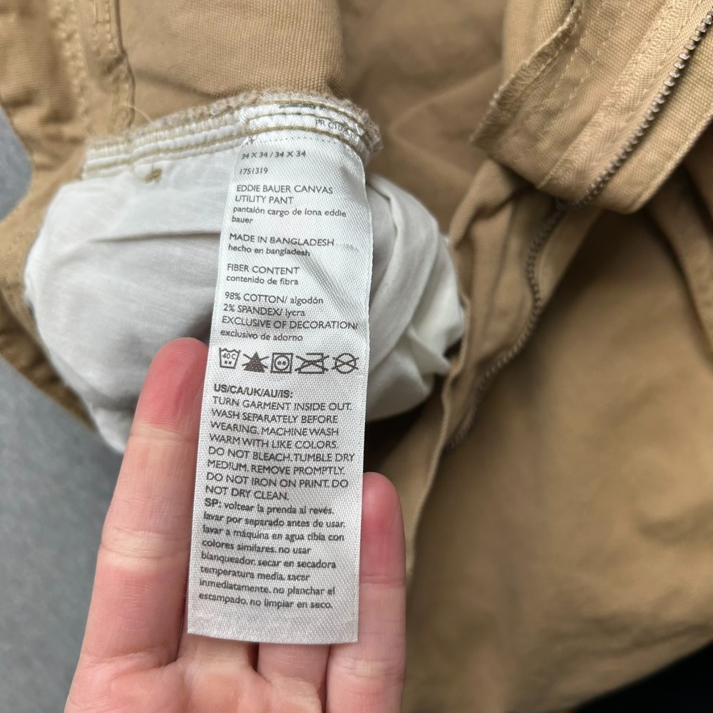 Eddie Bauer Canvas Utility Pants Mens 34x32 Brown Specially Dyed Classic Fit - Picture 13 of 16